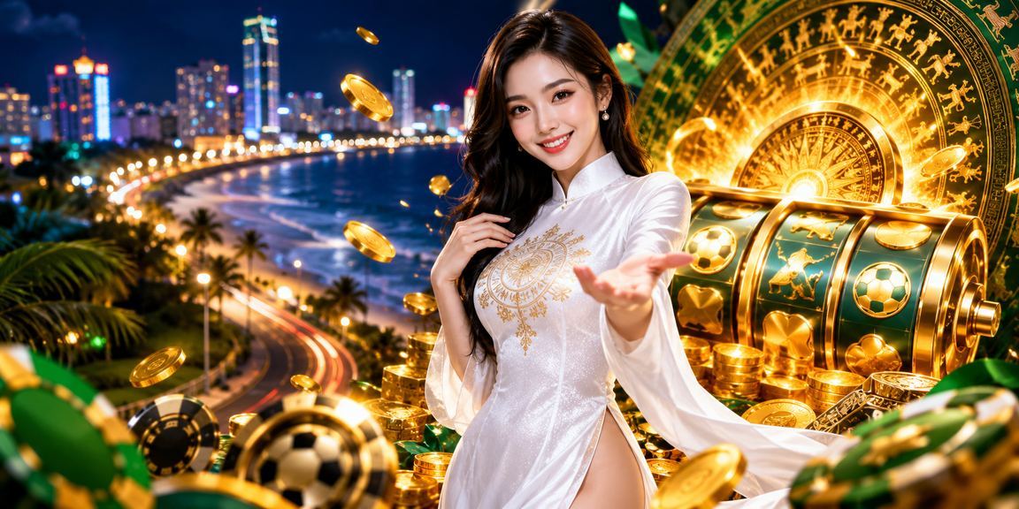 Người chơi thưởng thức slots game tại Phan Thiết với trang phục áo dài truyền thống